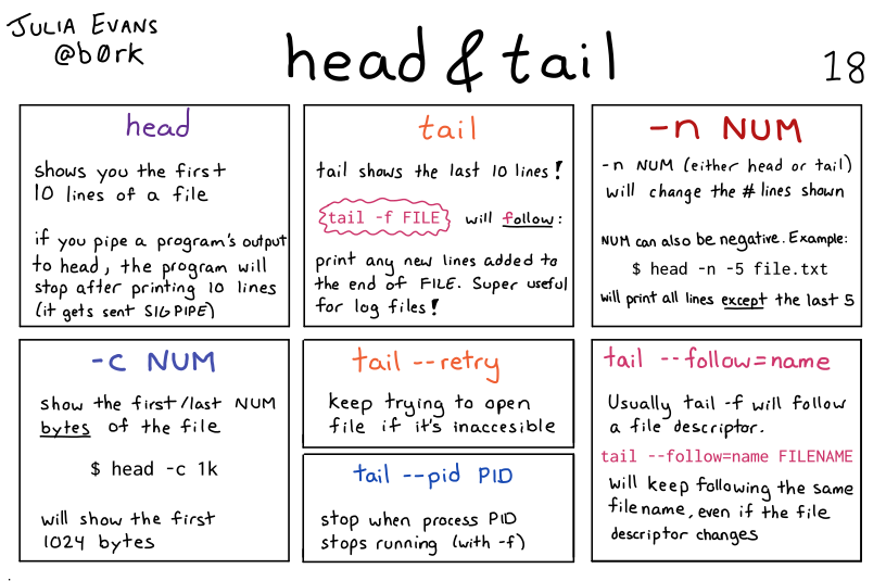 Julia Evans comic about head and tail
